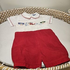 Red and White Baby Romper with Embroidery